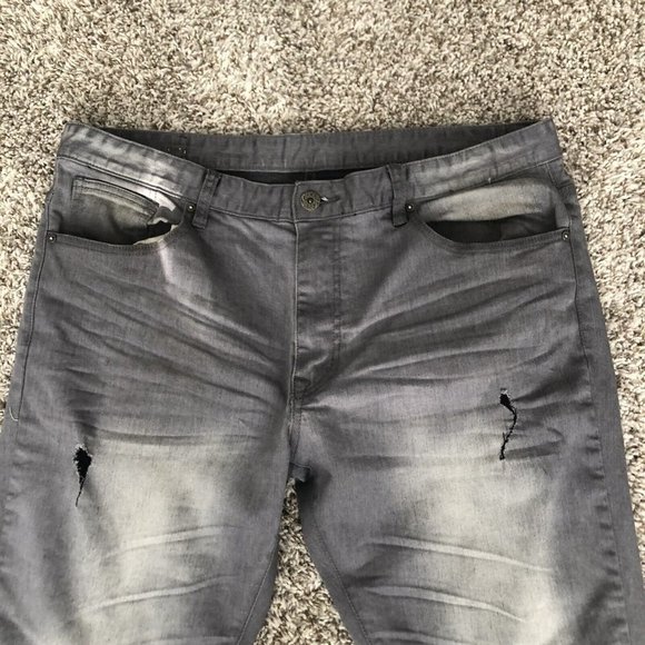 Smoke Rise Men's Black Fashion Distressed Rip Moto Denim Jean sz 40x32 - Picture 2 of 12